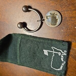 Augusta MASTERS 14K & Sterling Silver Golf Tag Keychain with Green Pouch